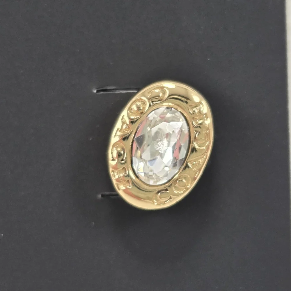 ​NWT Coach Gold Signature Logo Oval Crystal Halo Stud Earrings + Dust Bag - Picture 5 of 9